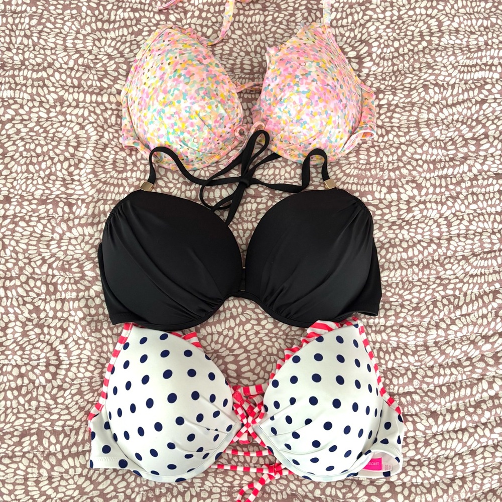 Victoria's Secret Push Up Swim Bikini Tops, set of 3, black, pink, polka dots
